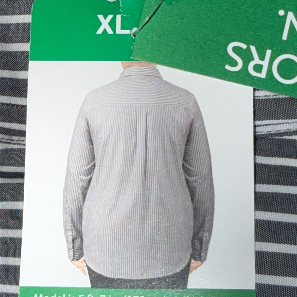 United Color’s of Benetton Classic Men’s Striped Button-Up Shirt gray/white XL - Picture 2 of 7